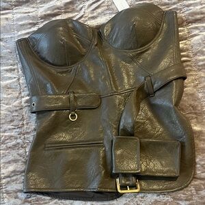 Missguided Dark Brown Leather Like  Corset Vest, Sexy🔥🔥🔥